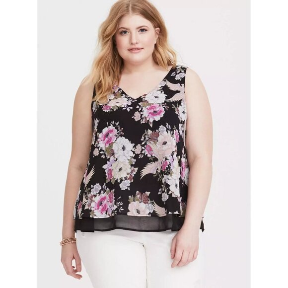 NEW PLUS SIZE 4X Torrid Floral Chiffon Double Layer Tank Top Black Pink 4X - Picture 14 of 14